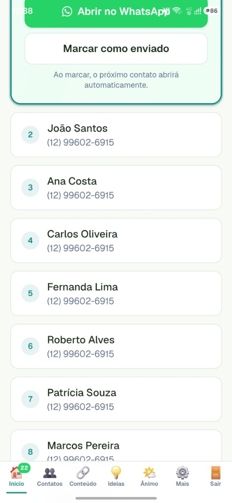 Lista de contatos do AmigoZap