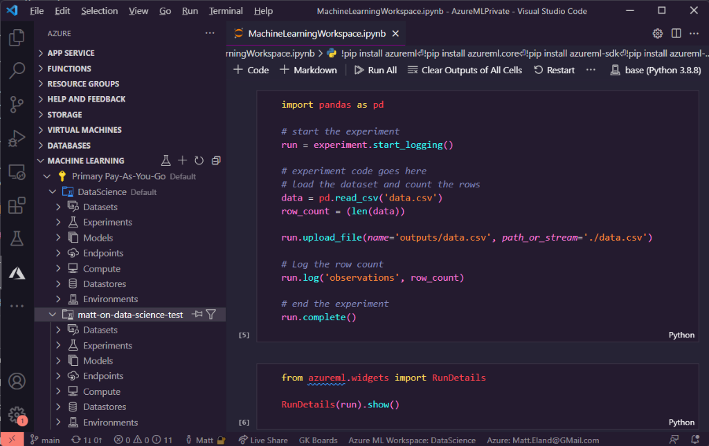 Interface VS Code Python na Azure